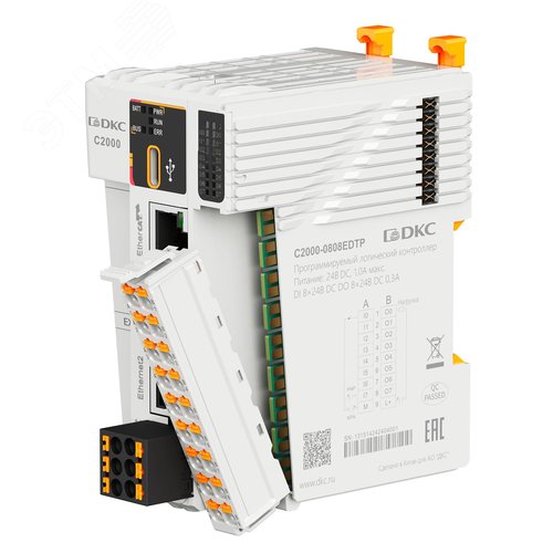 Процессорный модуль программируемого логического контроллера C2000, н.пит. –24В DC, 8 DI - 24В DC, 8 DO - 24В DC(PNP), ком. порты – 1хRS485, 2хEthernet, 1хEtherCAT, 1хType-C, 2 модуля расш-ния моноблока (BD) - фото 3