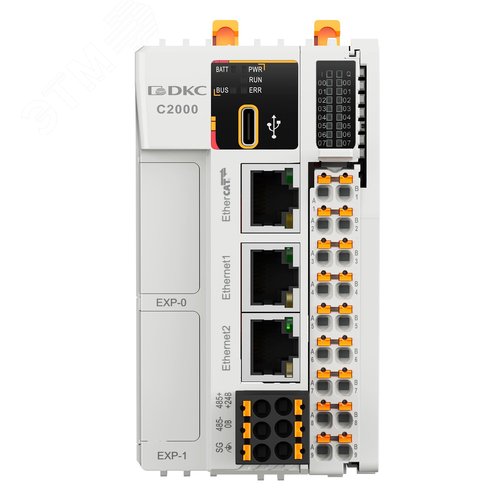 Процессорный модуль программируемого логического контроллера C2000, н.пит. –24В DC, 8 DI - 24В DC, 8 DO - 24В DC(PNP), ком. порты – 1хRS485, 2хEthernet, 1хEtherCAT, 1хType-C, 2 модуля расш-ния моноблока (BD) - фото 1