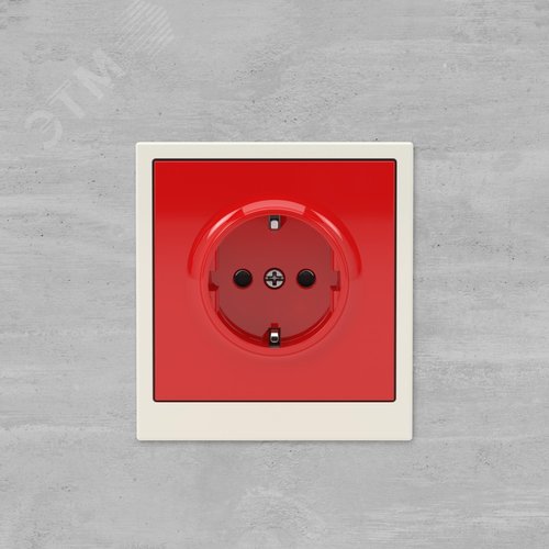 Розетка силовая, 2P+E, с заземлением без з/ш,     KANT, красный сатин - фото 6