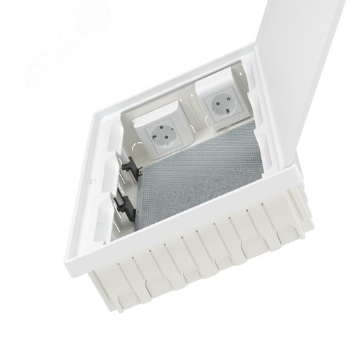 Щиток 36 мод встраиваемый слаботочный Фрейм       (FRAME), белый, с белой дверцей, с монтажной      платой, с 2 розетками (арт. 45005) и 2 коробками  (арт. 10033) - фото 5