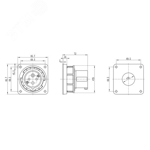 Вилка панельная прямая IP67 16А 3P+E 400В - фото 2