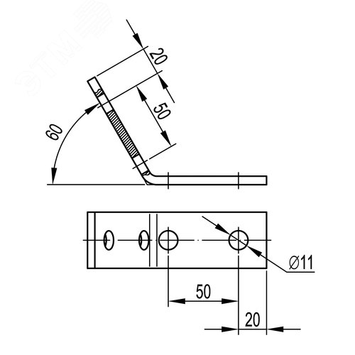 Угол крепежный двойной 60 градусов горячеоцинкованный - фото 2
