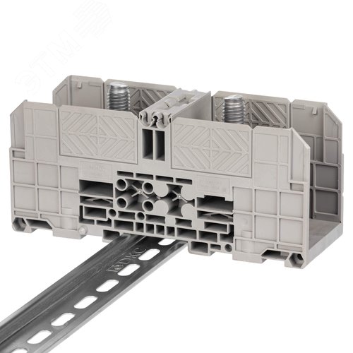 Клемма проходная, болтовой зажим, 2 точки подключения,  185 кв.мм, серая - фото 1