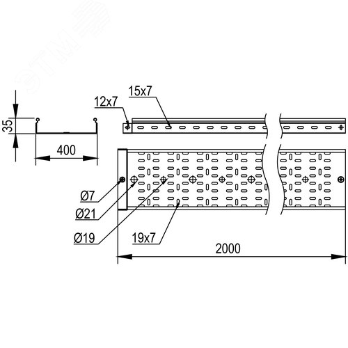 Лоток перфорированный 400х35 L2000, горячеоцинкованная с - фото 2