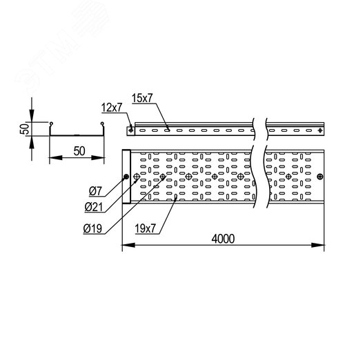 Лоток перфорированный 50x50х4000, 1,2 мм, цинк-ламельный - фото 2