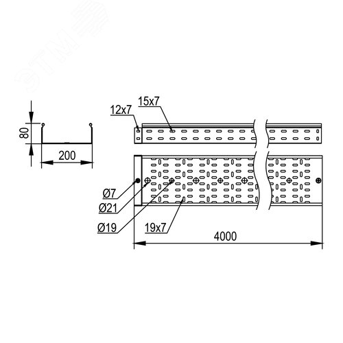 Лоток перфорированный 80х200х4000, 2,0 мм, горячеоцинкованный - фото 2