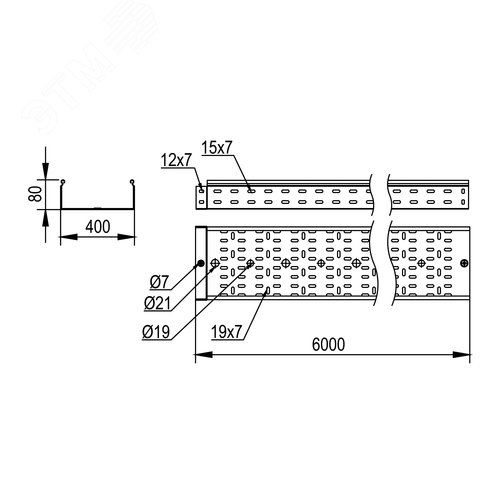 Лоток перфорированный 80х400х6000, 1,2 мм, горячеоцинкованный - фото 2