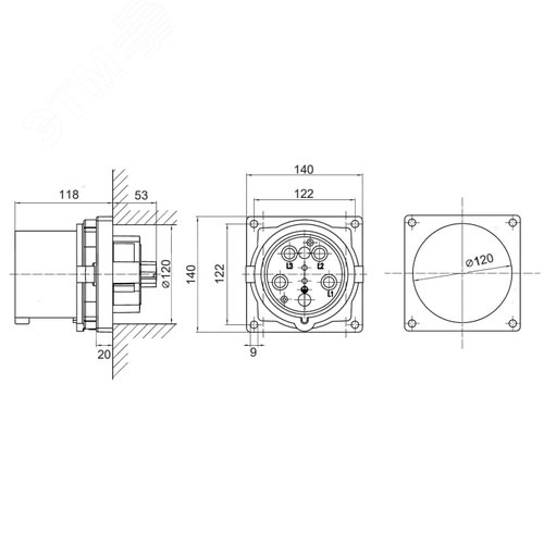 Вилка панельная PSP IP67 200A 3P+E+N 690В - фото 3