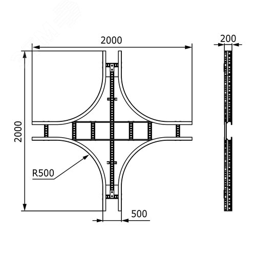 Ответвитель Х-образный лестничный 200х500 цинк-ламельный - фото 2