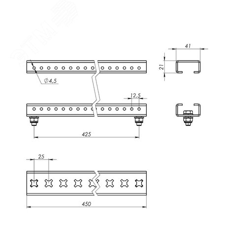 К-т реек для установки главной шинной системы, 450мм - фото 5