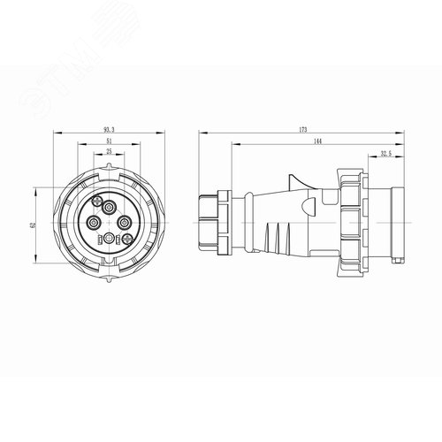 Вилка кабельная IP67 32A 3P+E 400В - фото 4