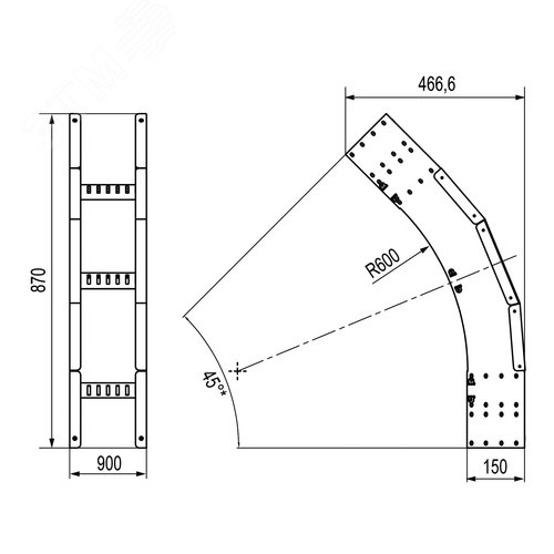 Угол лестничный вертикальный внешний 45 градусов 150х900 R600 цинк-ламельный - фото 2