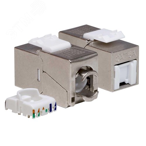 Модуль Кейстоун (Keystone) RJ45 CAT 6A с пылезащитной шторкой, экранированный(STP), 180 градусов, Toolless, серебристый - фото 2