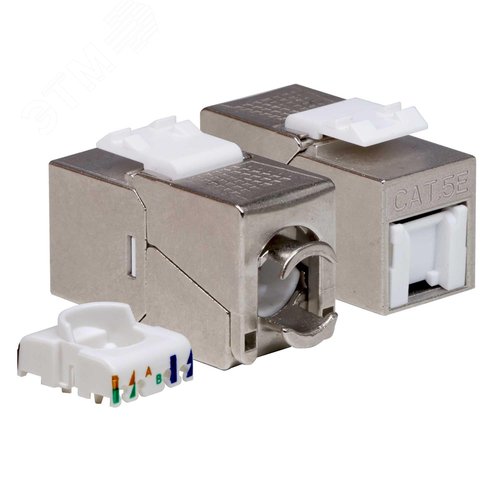 Модуль Кейстоун (Keystone) RJ45 кат. 5E с пылезащитной шторкой, экранированный(STP), 180 градусов, Toolless, серебристый - фото 2