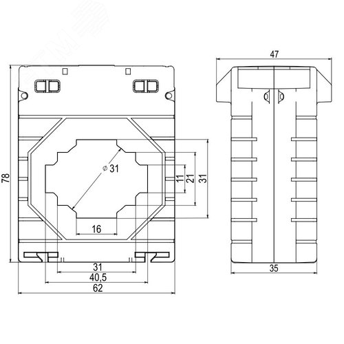 Трансформатор тока CT40 250/5А, класс точности 0.5, 2.5ВА - фото 2