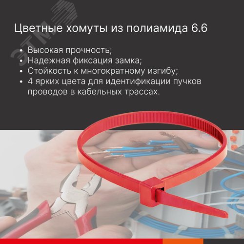 Хомут P6.6 стандартный, красный 4,8x300 - фото 2