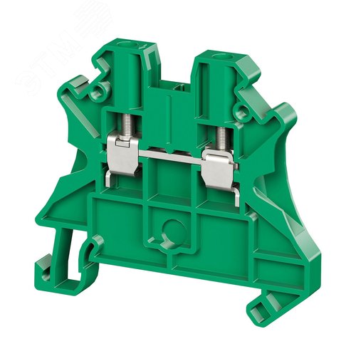 Клемма проходная, винтовой зажим, 2 точки подключения, 2.5 кв.мм, зеленая - фото 1