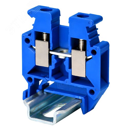 Клемма проходная миниатюрная, винтовой зажим, 2 точки подключения, 4 кв.мм, синяя - фото 1