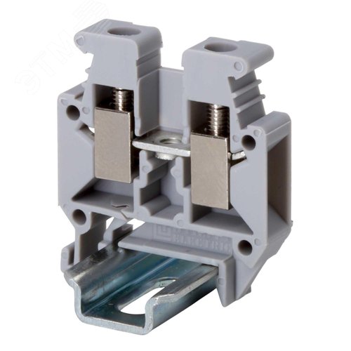 Клемма проходная миниатюрная, винтовой зажим, 2 точки подключения, 4 кв.мм, серая - фото 1