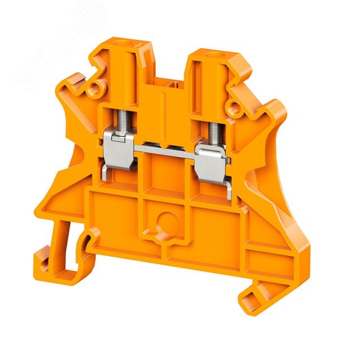 Клемма проходная, винтовой зажим, 2 точки подключения, 2.5 кв.мм, оранжевая - фото 1