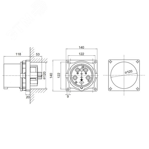 Вилка панельная PSP IP67 250A 3P+E+N 690В - фото 3
