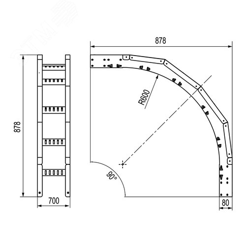 Угол лестничный вертикальный внешний 90 градусов 80х700 R600 горячеоцинкованный - фото 2