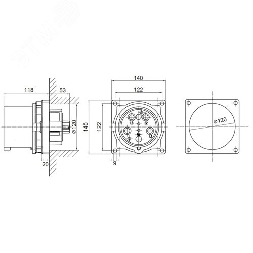 Вилка панельная PSP IP67 160A 3P+E+N 690В - фото 3