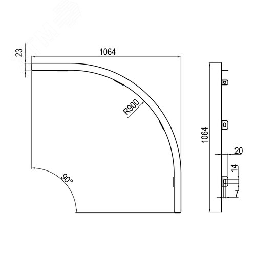 Перегородка SEP для вертикального внешнего угла 90 градусов H50, R900, в комплекте с крепежными элементами и соединительными пластинами, необходимыми для монтажа, горячецинкованная - фото 2