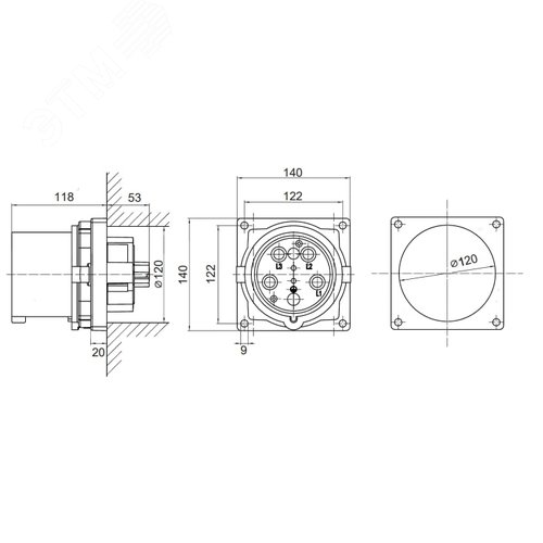 Вилка панельная PSP IP67 200A 3P+E 690В - фото 3