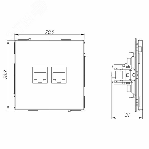 Компьютерная розетка RJ-45 без шторки, кат.5е двойная, KANT, белый песок - фото 7
