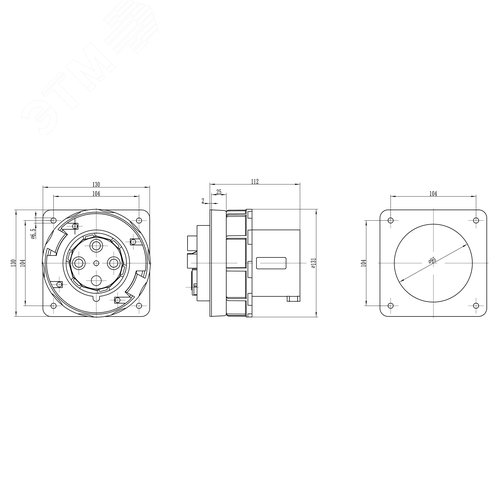 Вилка панельная прямая IP67 125А 3P+E 400В - фото 2
