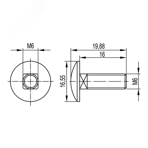 Винт гладкая головка квадратный подголовник мм6х16 горячеоцинкованный - фото 2