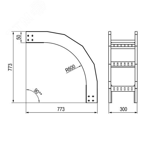 Угол вертикальный внешний 90 градусов 50х300 R600 горячеоцинкованный в комплекте крепежные элементы соединительные пластины - фото 2
