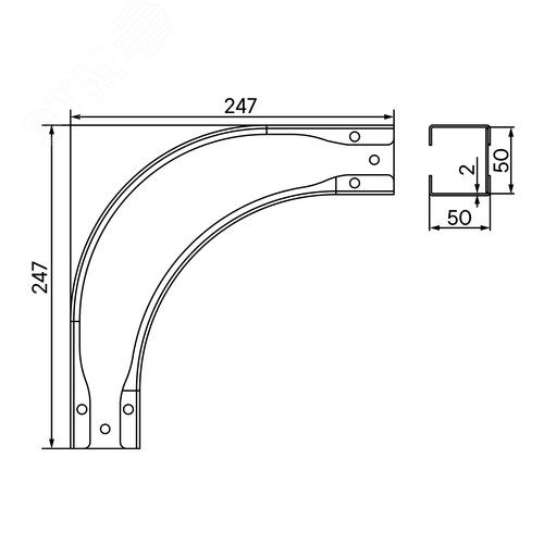 Угол горизонтальный 90 градусов 50х50 2,0 мм в комплекте крепежные элементы соединительные пластины - фото 2