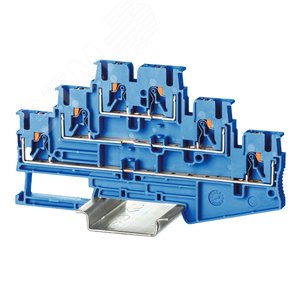 Клемма трехуровневая, зажим push-in, 6 точек подключения, 2.5 кв.мм, синяя - фото 1