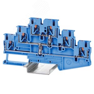 Изображение товара Клемма трехуровневая, зажим push-in, 6 точек подключения с перемычкой между уровнями, 2.5 кв.мм, синяя (шт)