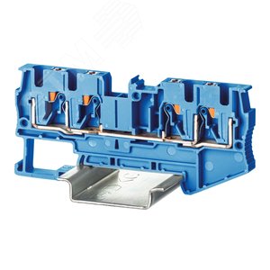 Клемма проходная, зажим push-in, 4 точки подключения, 4 кв.мм, синяя - фото 1