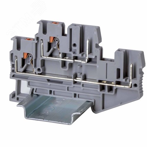 Изображение товара Клемма двухуровневая проходная под вставной штекер, зажим push-in, 4 точки подключения, 2.5 кв.мм, серая (шт)