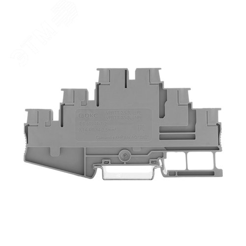 Клемма трехуровневая, два проходных уровня и заземление, зажим push-in, 6 точек подключения, 2.5 кв.мм, серая - фото 2