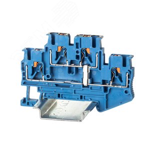 Клемма двухуровневая, зажим push-in, 4 точки подключения с перемычкой между уровнями, 2.5 кв.мм, синяя - фото 1