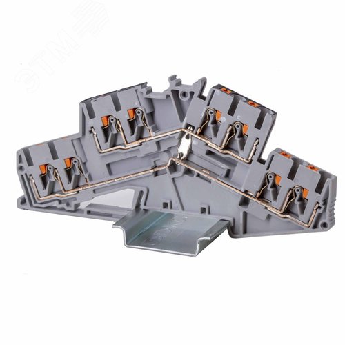 Клемма двухуровневая, зажим push-in, 8 точек подключения с перемычкой между уровнями, 2.5 кв.мм, серая - фото 1