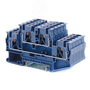 Изображение товара Клемма двухуровневая, зажим push-in, 4 точки подключения, 4 кв.мм, синяя (шт)