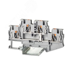 Изображение товара Клемма двухуровневая, зажим push-in, 4 точки подключения, с перемычкой между уровнями, 4 кв.мм, серая (шт)