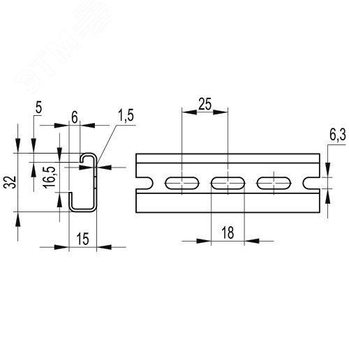 DIN-рейка 200см G1F 32х15 c отверстиями - фото 2