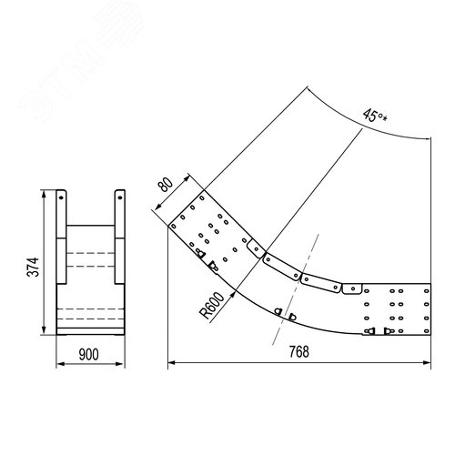 Угол листовой вертикальный внутренний 45 градусов 80х900 R600 цинк-ламельный - фото 2