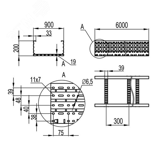 Лоток лестничный 200x900 лонжерон 2 мм L=6000мм - фото 2