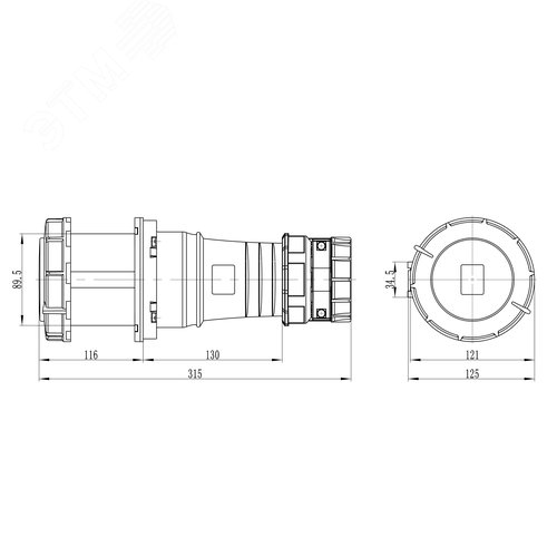 Розетка кабельная IP67 125A 2P+E 230V - фото 2