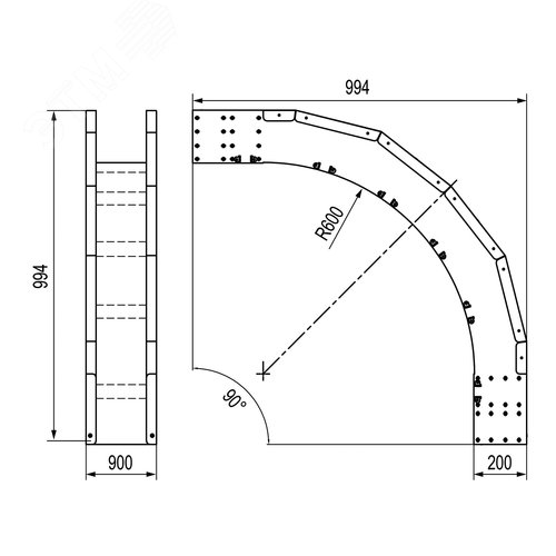 Угол листовой вертикальный внешний 90 градусов 200х900 R600 горячеоцинкованный - фото 2