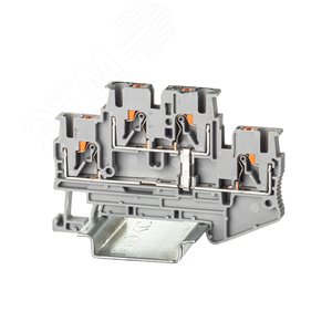 Клемма двухуровневая, зажим push-in, 4 точки подключения с перемычкой между уровнями, 2.5 кв.мм, серая - фото 1