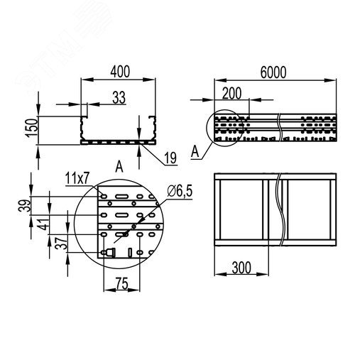 Лоток листовой неперфорированный 150х400 лонжерон 1.5мм L=6000мм горячеоцинкованный - фото 2